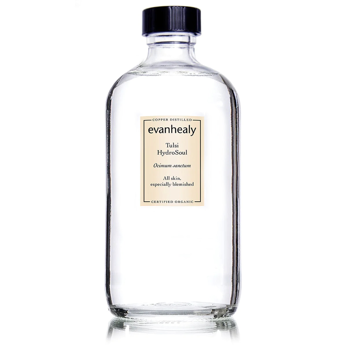 Front view of Tulsi Holy Basil HydroSoul refill bottle showcasing clear packaging on a white background