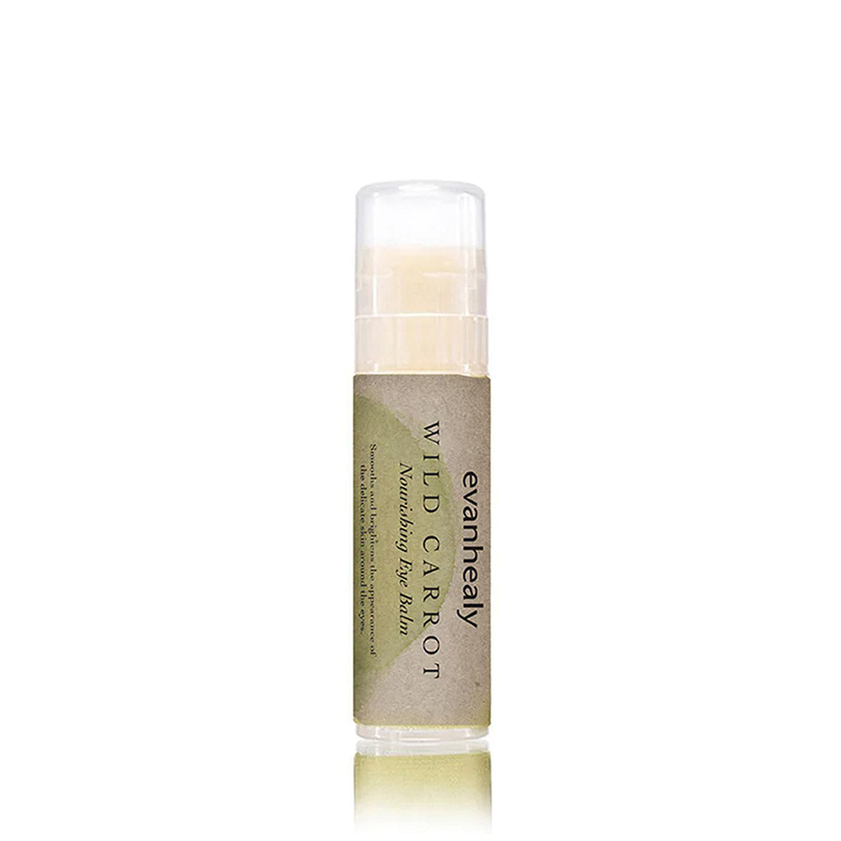 Front view of Wild Carrot Immortelle Eye Balm showcasing its slim tube and twist-up cap on a white background