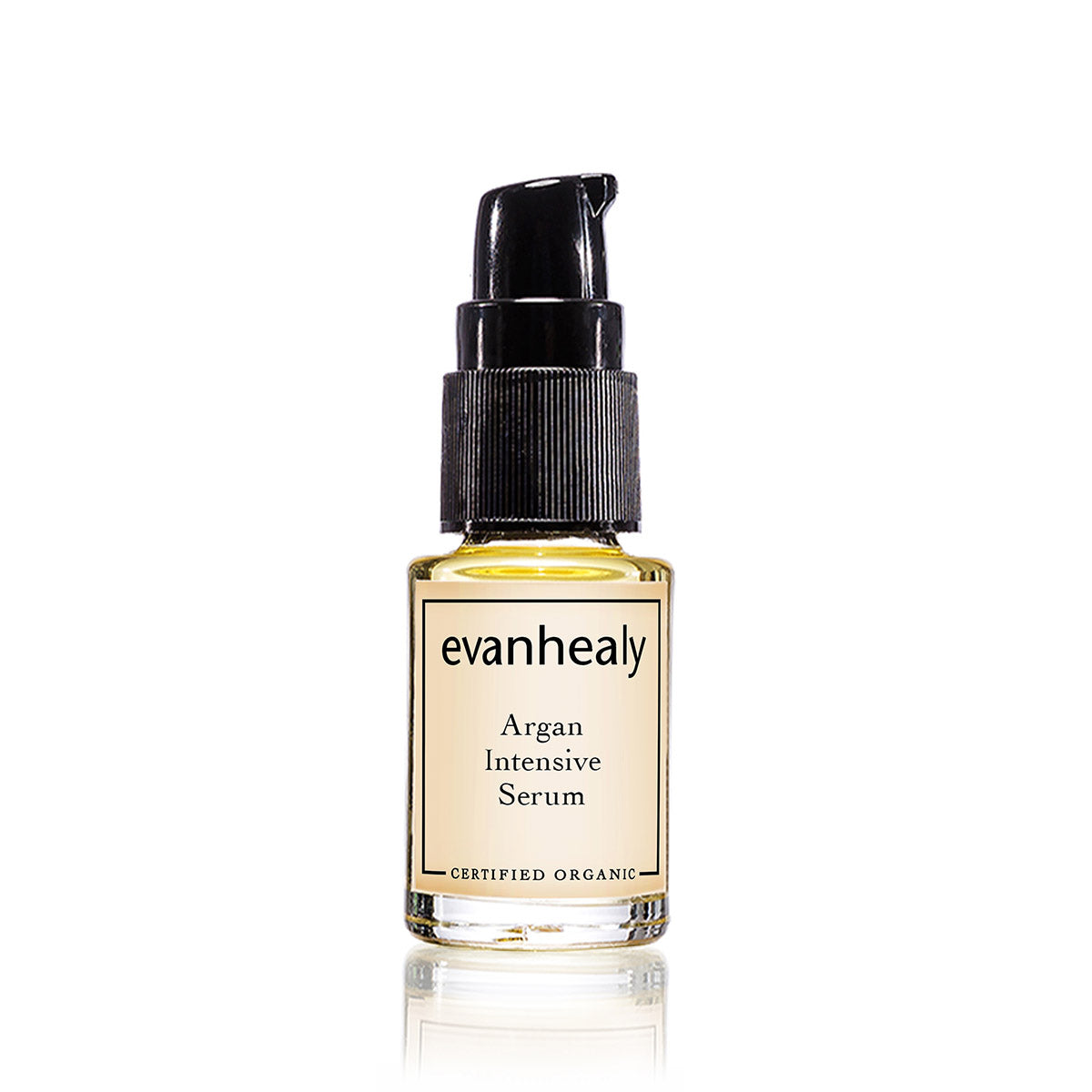 Front view of Argan Intensive Facial Serum bottle showcasing its pump dispenser with a white background