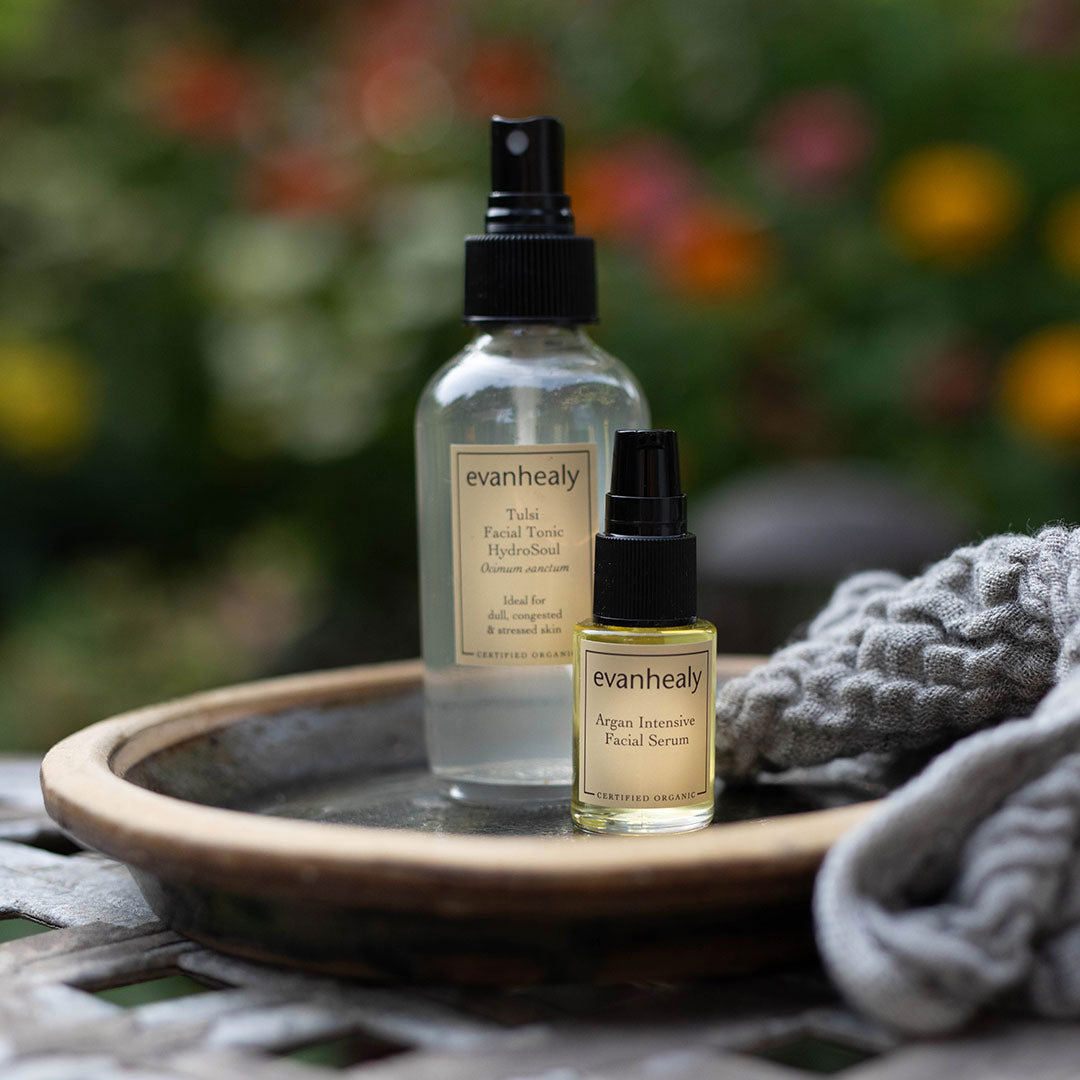 tulsi hydrosol face toner with argan intensive facial oil serum