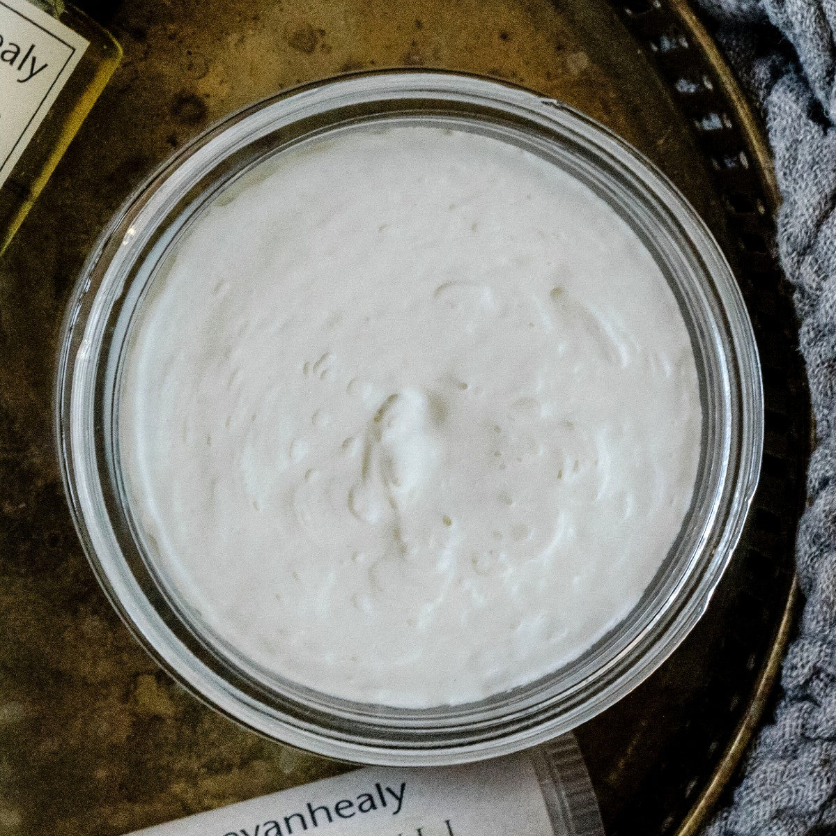 aerial view of texture of whipped moroccan argan oil body butter